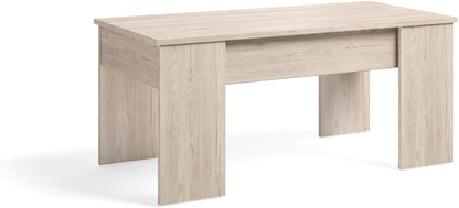 Table Basse Relevable Bois Clair. 100 X 45 X 50 Cm. Table De Salon Avec Compartiment Moderne. Table Basse Avec Plateau Relevable