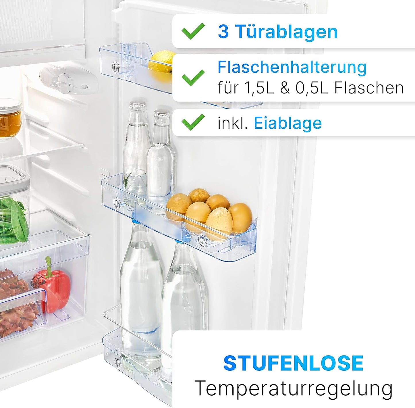 Bomann KS 7349 Kühlschrank, 91L, 2 Glasablagen, LED Innenraumbeleuchtung, Gemüseschale, Weiß