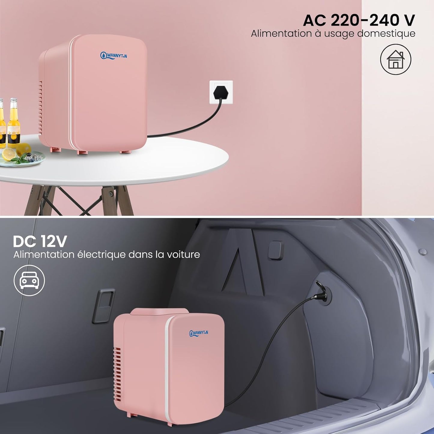4L Mini Frigo, Petit Réfrigérateur Portable, Réfrigérateur Cosmétique, Frigo Mignon, Fonction Froid/Chaud Pour Bureau, Chambre, Voiture, Voyage, 220V/12V, Rose, 24,5X18,5X27Cm