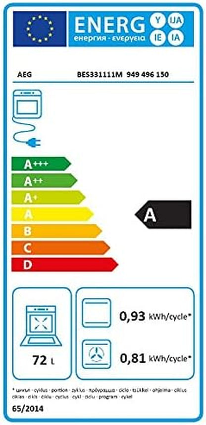 BES331111M Four Multifonction Avec Fonction Nettoyage Aquaclean, 9 Fonctions, Cuisson Uniforme, Ventilateur XXL, Horloge Électronique + Commandes, Anti-Traces De Doigts, Plateau XXL, Inox, Classe