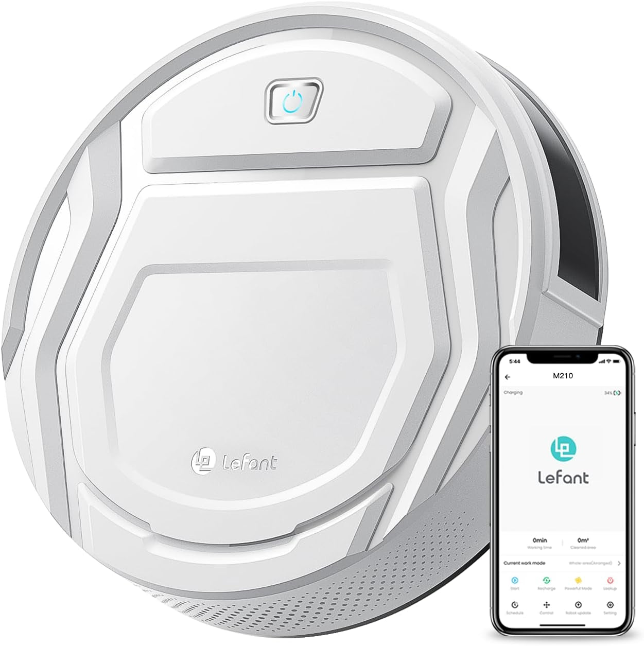 Aspirateur Robot, Robot Aspirateur Autonomie Mince Silencieux, Connecté Avec Wifi/Alexa/App, 3 Modes D'Aspirations, Programmable, Idéal Pour Les Poils D'Animaux Tapis Sols Durs, M210 Blanc