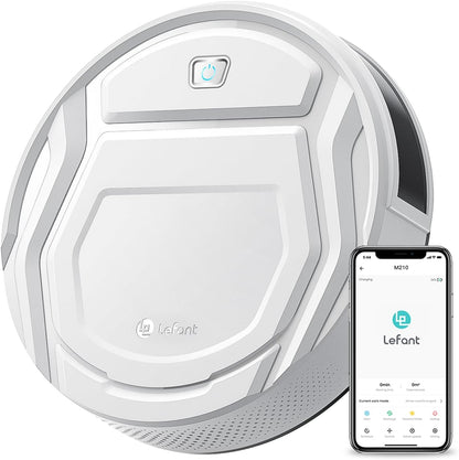 Aspirateur Robot, Robot Aspirateur Autonomie Mince Silencieux, Connecté Avec Wifi/Alexa/App, 3 Modes D'Aspirations, Programmable, Idéal Pour Les Poils D'Animaux Tapis Sols Durs, M210 Blanc