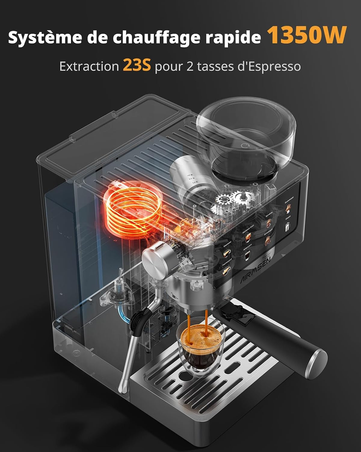 20 Bar Espresso Machine À Café Grain Avec Mousseur, 10 Réglages De Mouture, Ecran Tactile, En Acier Inoxydable, Réservoir 1,8 L- Espresso, Café Froid (Cold Brew), Americano Et Latte
