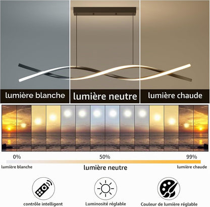 Lampe De Table De Salle À Manger Suspendue 100Cm, Lampe De Table De Salle À Manger Noire Avec Télécommande, Luminosité Réglable De 1% À 100% Et 3 Couleurs De Lumière Chandelier De Cuisine