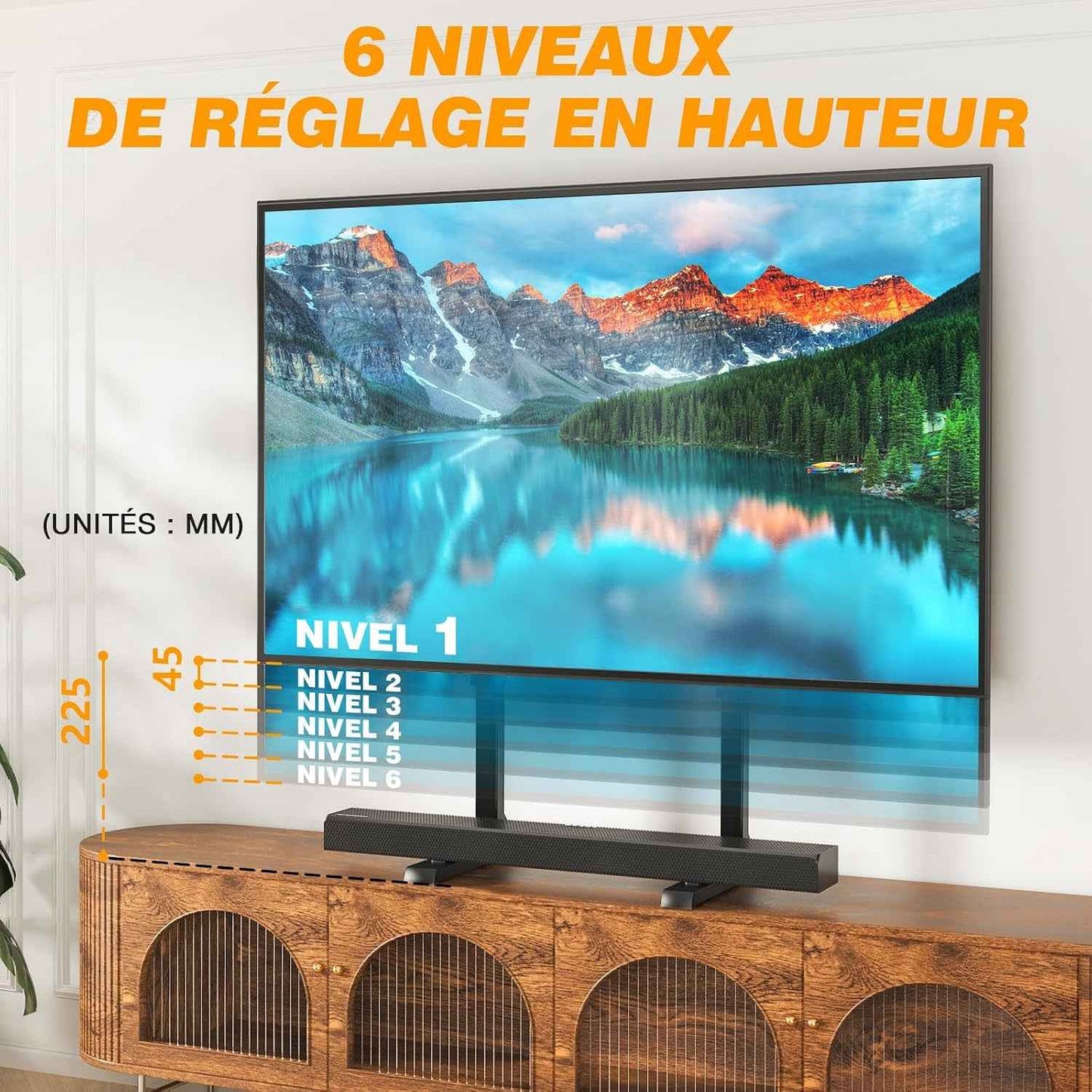 Support TV De Table Pour Téléviseurs 37 À 86 Pouces VESA Max 800X600Mm | Pieds De TV Réglables En Hauteur, Base De Support TV Avec Gestion Des Câbles Pieds En Acier Supportent Jusqu'À 68 KG