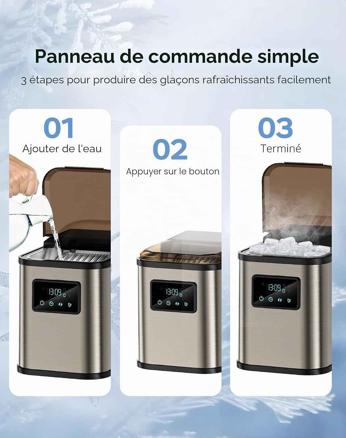 Machine a Glacons 15Kg En 24H, 2 Litres, Avec Écran LED | 9 Glaçons En 6-8 Minutes, 2 Tailles De Glace, Autonettoyante,Silencieux 45 Db,Poignée De Transport,Pour La Maison/Camping/Bar