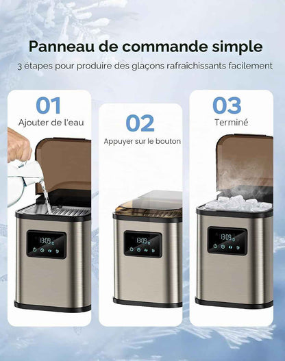 Machine a Glacons 15Kg En 24H, 2 Litres, Avec Écran LED | 9 Glaçons En 6-8 Minutes, 2 Tailles De Glace, Autonettoyante,Silencieux 45 Db,Poignée De Transport,Pour La Maison/Camping/Bar