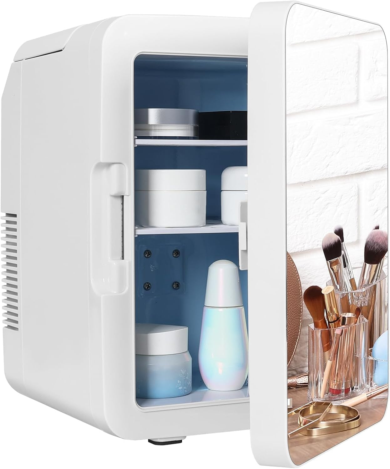 YOURLITE Mini Frigo De Chambre 2 En 1 10 Litres Avec Miroir, Refroidissement Et Chauffage Mini Réfrigérateur Portable AC/DC Convient Pour Conserver Les Aliments, Adapté Pour Chambre À Coucher, Bureau