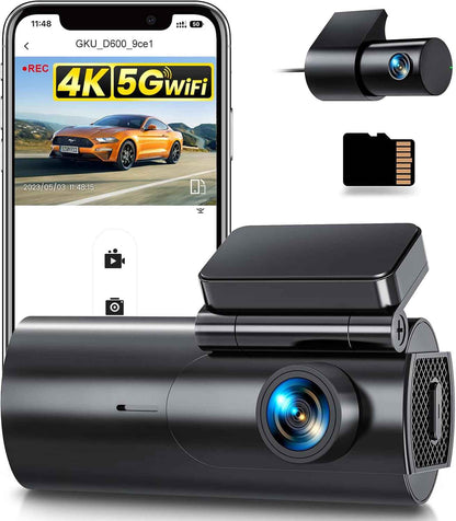 4K Dashcam Voiture Avant Arrière, 5Ghz Wifi Caméra Embarquée Voiture | Avec Carte SD 64G, Camera Voiture Grand Angle 170°, Vision Nocturne, Wdr,G-Capteur,Stationnement 24H,Enregistrement En Boucle