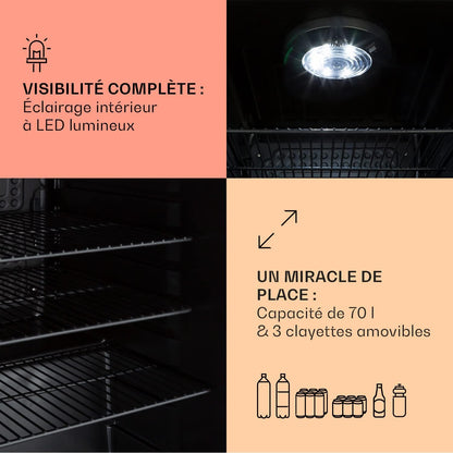 Mini Frigo De Chambre De 70L Pour Boissons Et Bieres, Petit Frigo Silencieux, Mini Bar Intérieur/Ext, Petit Refrigérateur Camping, Stockage De Vins Et Boisssons, Étagères Amovibles, 0-10°C