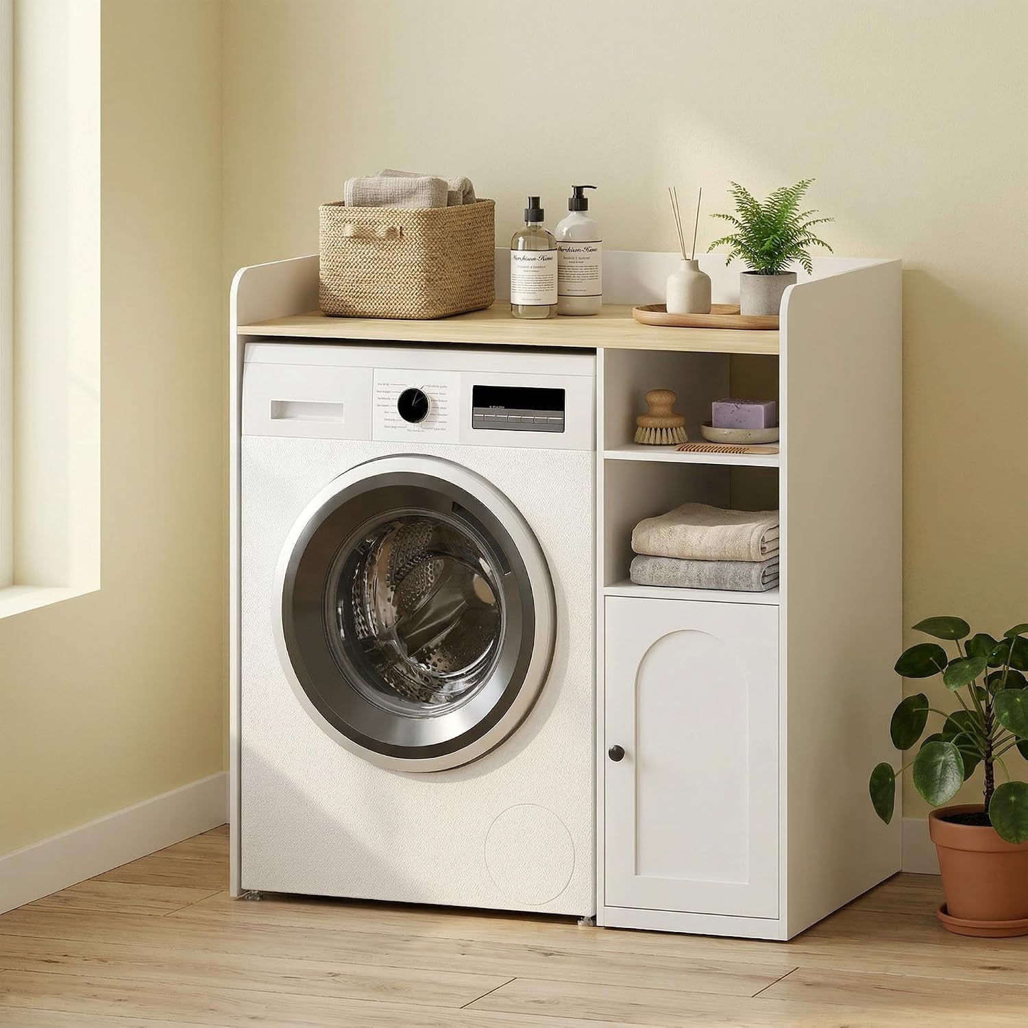 Meuble Machine À Laver Avec Compartiments 93,5 X 60 X 100 Cm Blanc | Armoire Machine a Laver, Porte À Fermeture Douce, Large Plateau, Meuble De Salle De Bain Et Buanderie