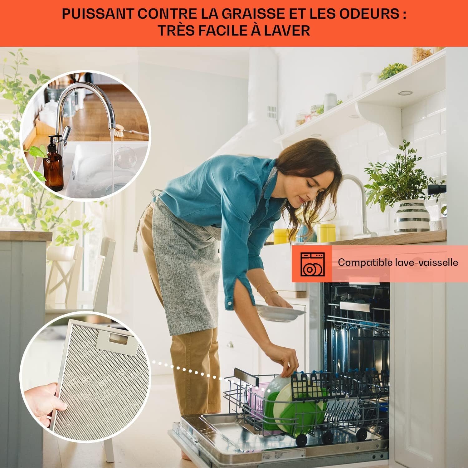 Clara Hotte Aspirante 60Cm, Hottes De Cuisine Inclinées, Filtre De Hotte En Aluminium, Débit D'Air Puissant 591 M³/H, Eclairage À LED, Efficacité Classe A, Efficace Avec Evacuation