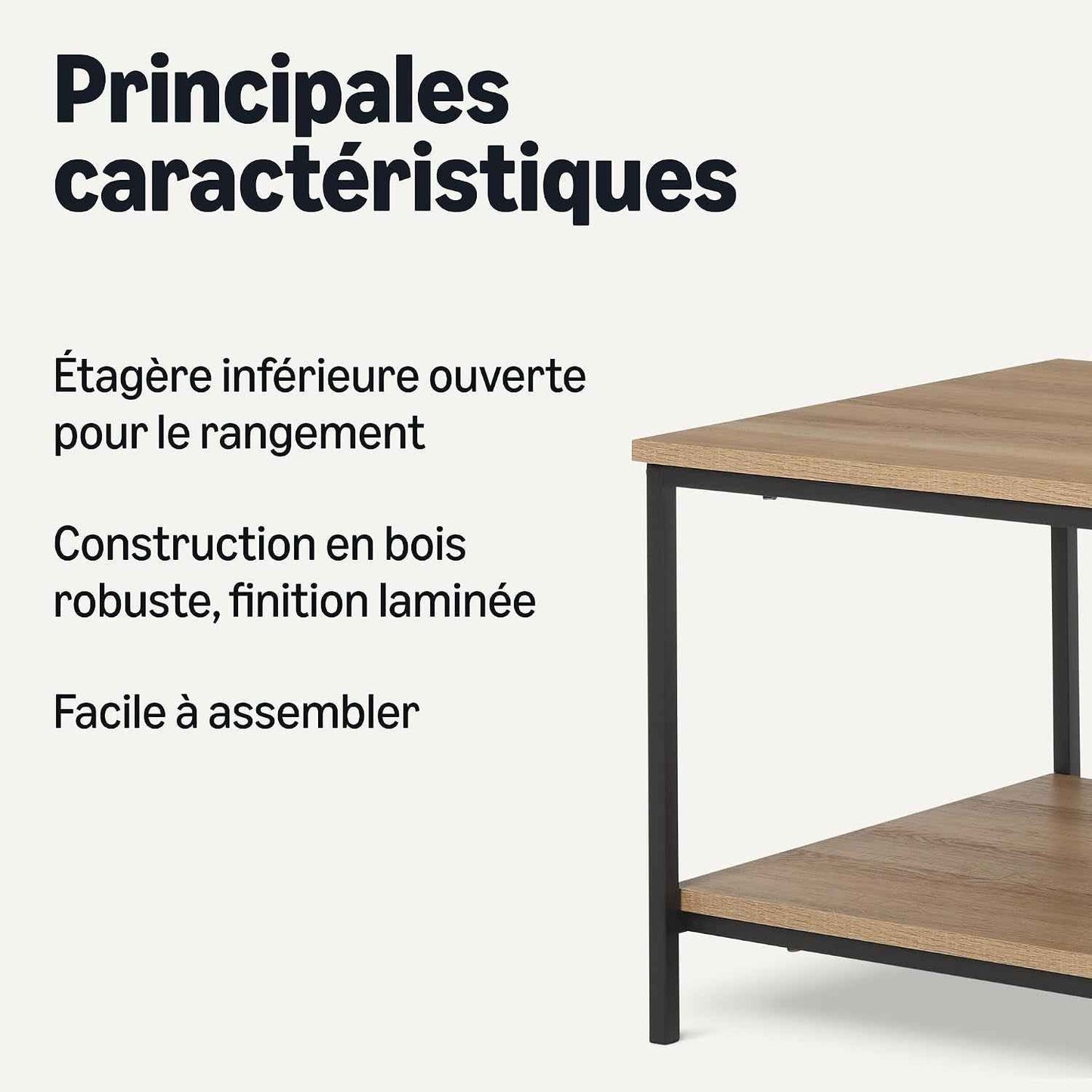 Table Basse, Rectangulaire, Avec Étagère Inférieure, Table D’Appoint De Salon, Style Moderne, Chêne, 50,5Cm X 80Cm X 42Cm