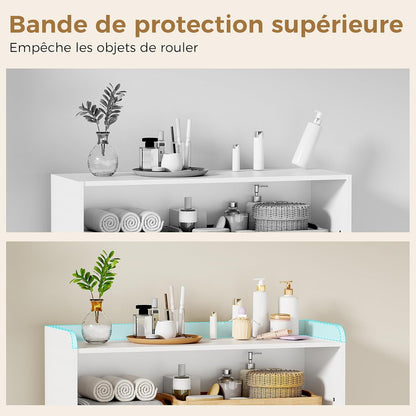 Meuble Salle De Bain, Armoire Sur Pied Haute Niveaux 110X80X30Cm | Meuble De Rangement Avec Étagère Réglable À 4 Tiroirs, 2 Portes, Commode, Pour Salon, Salle De Bain, Blanc SBC015W