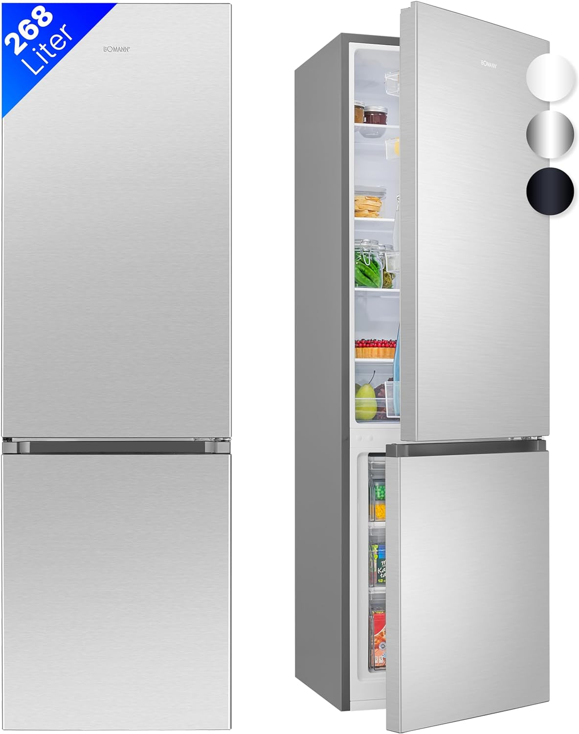 Bomann, Réfrigérateur-Congélateur Indépendant, 55 Cm De Large, 268 L, Eclairage LED, KG7353, Inox