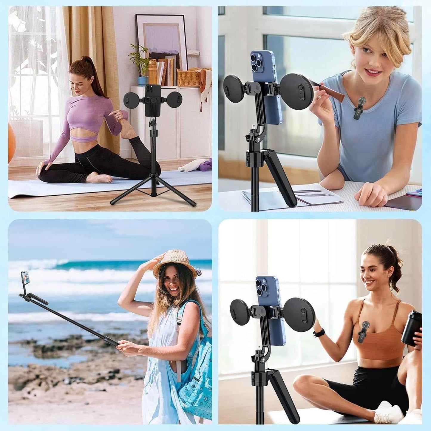 Kit De Vlogging Pour Créateur De Contenu Youtube Pour Iphone/Android, Trépied De 178 Cm Avec Suivi Automatique Du Visage Pour Iphone, Avec Éclairage Et Microphones Sans Fil, Kit De Démarrage Tiktok