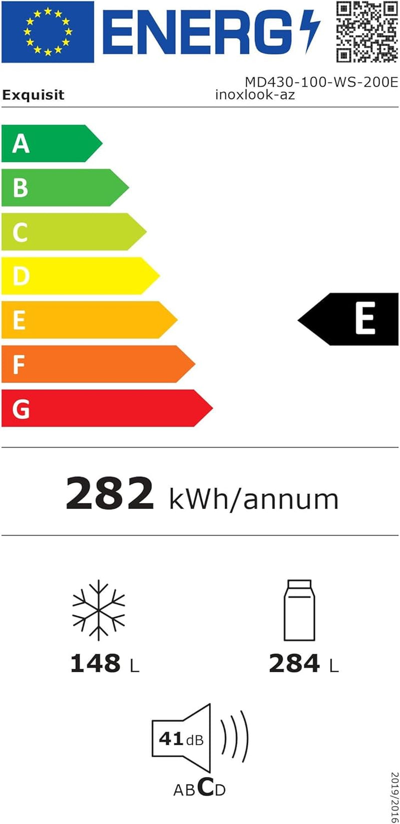Exquisit MD430-100-WS-200E Stand Kühl-Gefrierkombination, 84Cm Breit, 432 L, Nofrost, Wasserspender, Inoxlook-Az
