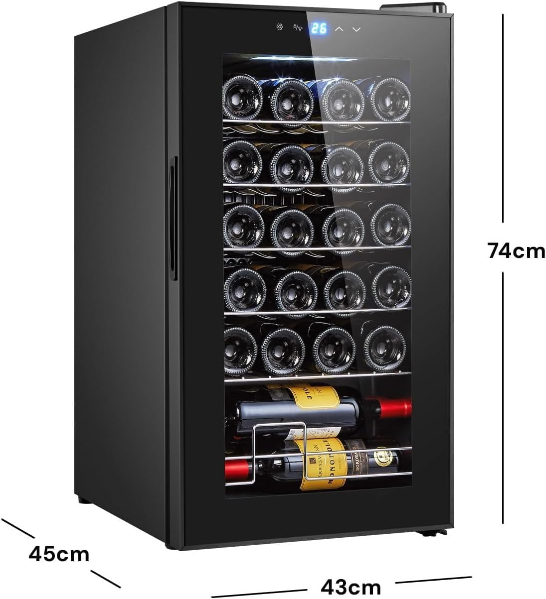 Wintem Cave À Vin Avec Réglage De La Température 5-18°C - Mini Réfrigérateur Bar Pour 24 Bouteilles | Wooler, Élégant Design Moderne, Écran LED Et Écran Tactile