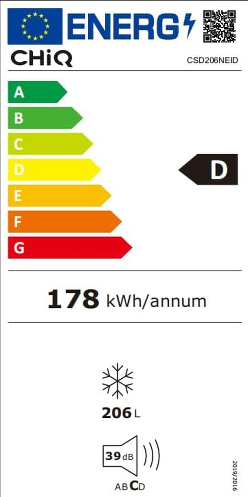 Congélateur Armoire 206L No Frost Inverter Noir (CSD206NEID) | Multi Air Flow, Ultra-Bas -32°C, Silencieux 39Db, Réfrigérateur Congélateur Commutable, Hauteur 1705Mm
