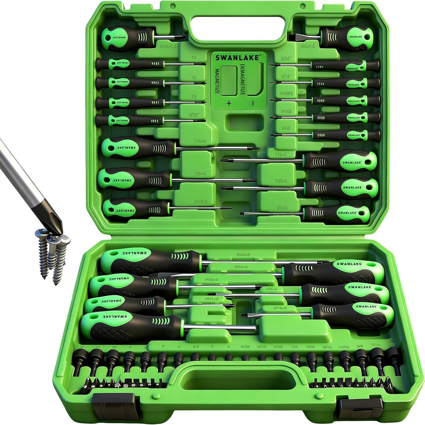 SWANLAKE Lot De 86 Outillage Tournevis Magnétiques, Comprend Mini Tournevis Précision Fendu/Phillips/Torx, Embouts Remplaçables Et Tournevis À Écrous Avec Boîte Robuste