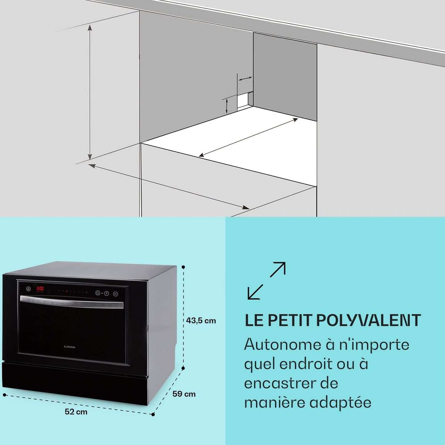 Mini Lave Vaisselle De 6 Couvert, Silencieux, 7 Programmes De Lavage, Petit Lave-Vaisselle De Table, Portable, Facile À Installer Pour La Maison Et Bureau