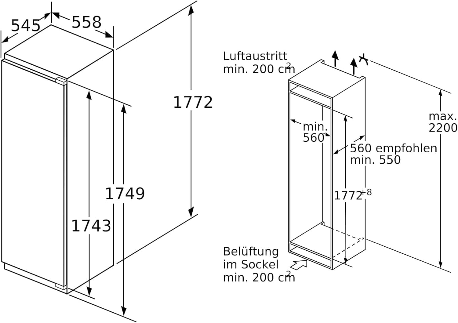 KIF81PFE0 Série 8 Réfrigérateur Encastré 177,5 X 56 Cm Niche 289 L Charnière Plate Made in Germany, Vitafresh Pro 3 Fois plus De Fraîcheur, Éclairage LED Uniforme