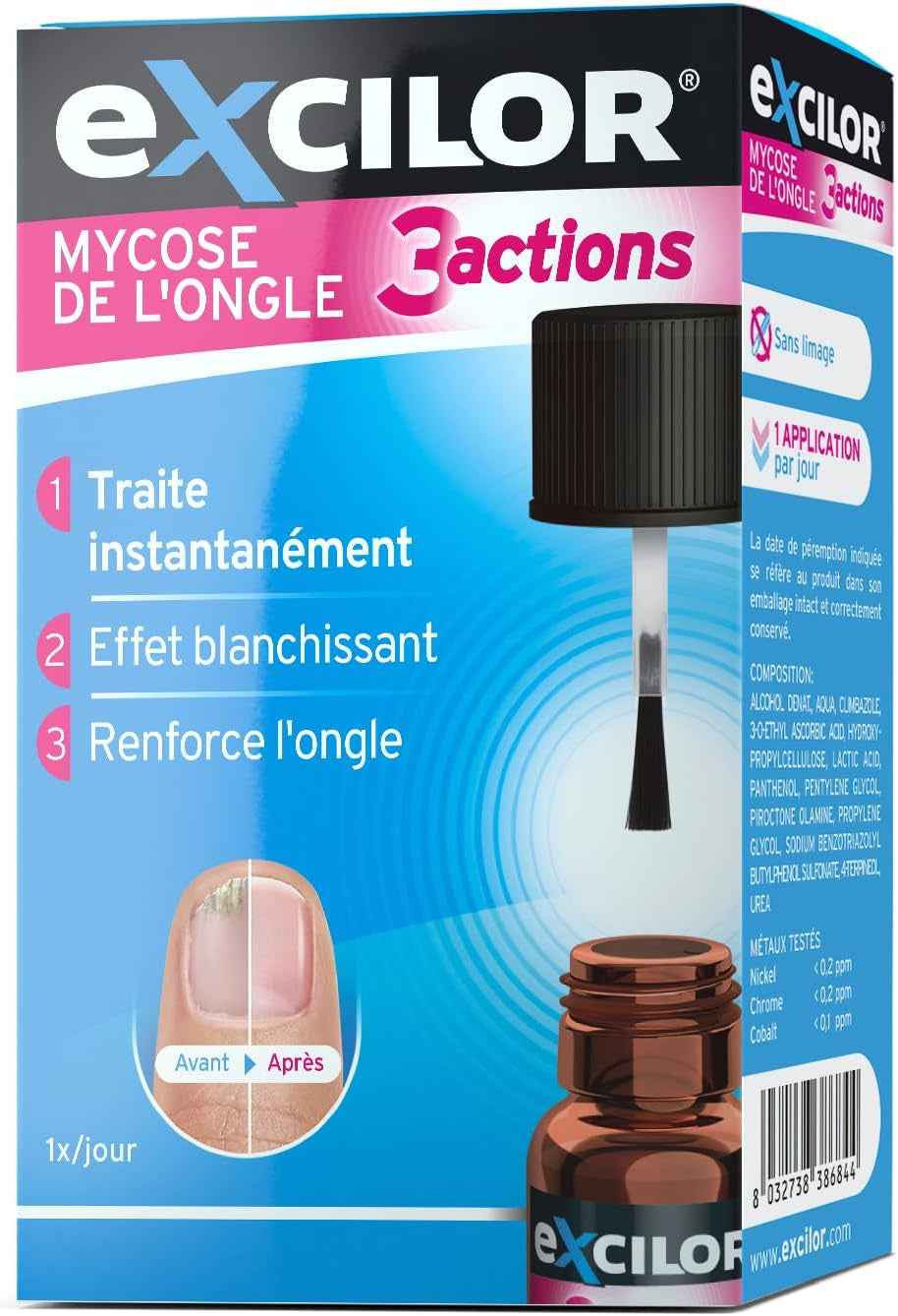 ® Mycose De L’Ongle 3 Actions – Traite La Mycose, Blanchit * Et Renforce Les Ongles * – Application 1 Fois Par Jour – Sans Limage – plus De 400 Applications – 7 Ml