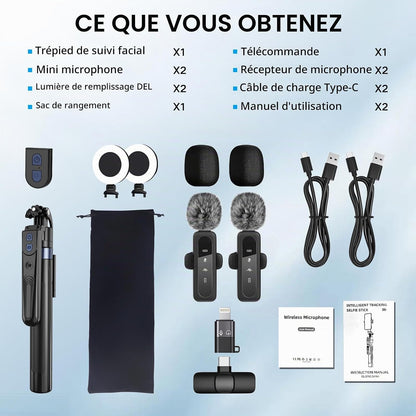 Kit De Vlogging Pour Créateur De Contenu Youtube Pour Iphone/Android, Trépied De 178 Cm Avec Suivi Automatique Du Visage Pour Iphone, Avec Éclairage Et Microphones Sans Fil, Kit De Démarrage Tiktok