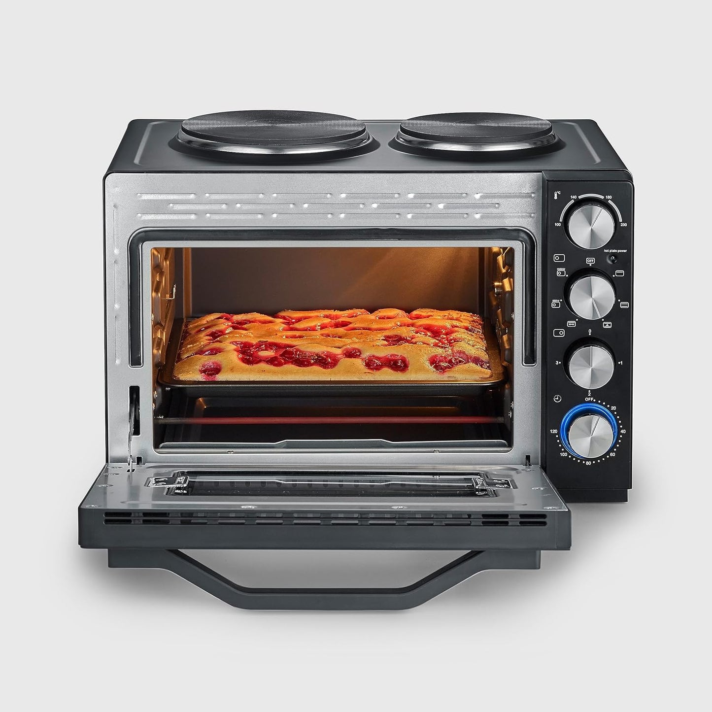 Mini-Four À Chaleur Tournante 30 L Avec Tournebroche Et Plaques De Cuisson, Four Posable 2 500 W Design Élégant, Mini-Four Électrique Minuteur 120 Min, Noir/Inox, to 2074