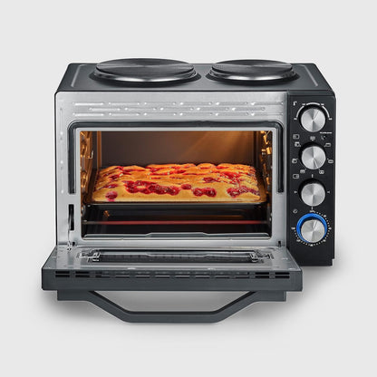 Mini-Four À Chaleur Tournante 30 L Avec Tournebroche Et Plaques De Cuisson, Four Posable 2 500 W Design Élégant, Mini-Four Électrique Minuteur 120 Min, Noir/Inox, to 2074