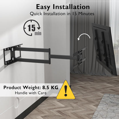 Support Mural TV À Extra Longue, 32-75 Pouces, Portée 1040 Mm | Charge Maximale 60 Kg, VESA Max 600X400 Mm, Pivotement, Inclinaison Et Rotation, Écrans Plats Ou Incurvés