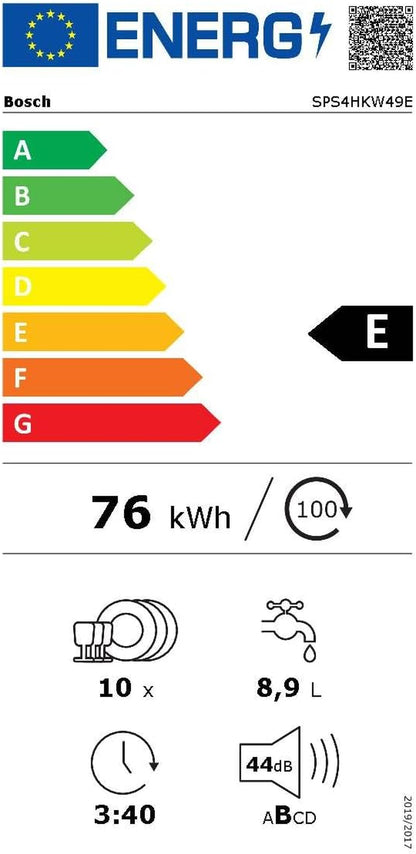 SPS4HKW49E - Série 4 - Lave-Vaisselle Pose-Libre - 45 Cm - 10 Couverts - Home Connect - Blanc