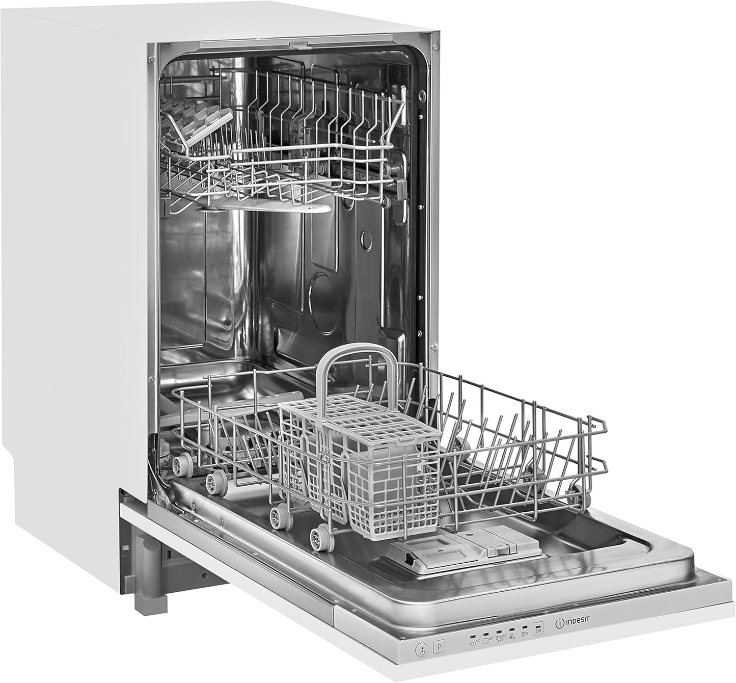 Indesit DSIE 2B10 Lave-Vaisselle Entièrement Intégré 10 Places A+ - Lave-Vaisselles (Entièrement Intégré, Blanc, Compact (45 Cm), Noir, Blanc, Boutons, Tactil, 1,3 M)