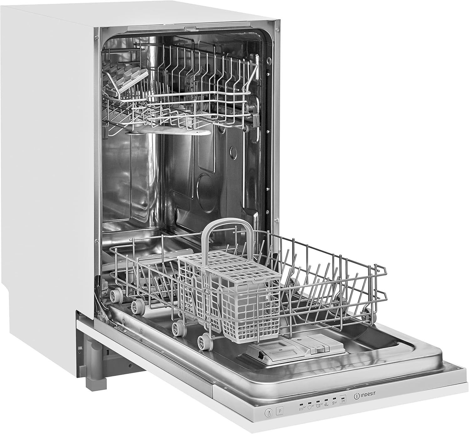 Indesit DSIE 2B10 Lave-Vaisselle Entièrement Intégré 10 Places A+ - Lave-Vaisselles (Entièrement Intégré, Blanc, Compact (45 Cm), Noir, Blanc, Boutons, Tactil, 1,3 M)