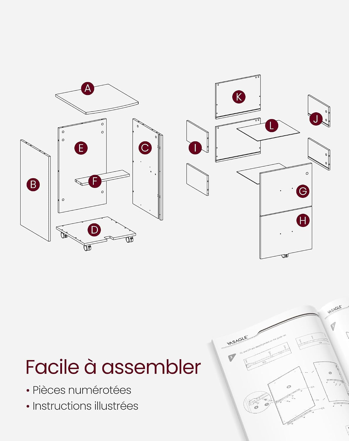 CUSTOS Collection - Caisson Mobile, Classeur, 2 Tiroirs, Support D’Imprimante, Meuble De Bureau, Verrouillable, Pour Documents Au Format A4, Dossier Suspendu, Blanc LCD027WE02