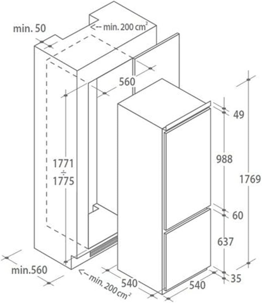 CKBBS 100 Réfrigérateur-Congélateur Intégré Blanc 250 L A+ - Réfrigérateurs-Congélateurs (250 L, N-ST, 40 Db, 3,5 Kg/24H, A+, Blanc)