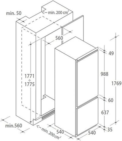 CKBBS 100 Réfrigérateur-Congélateur Intégré Blanc 250 L A+ - Réfrigérateurs-Congélateurs (250 L, N-ST, 40 Db, 3,5 Kg/24H, A+, Blanc)