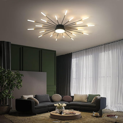 Plafonnier LED Moderne 20 + 1 Têtes Lustres Noirs Semi-Affleurants Éclairage De Plafond Pour Chambre Salon Cuisine Salle À Manger Restaurant