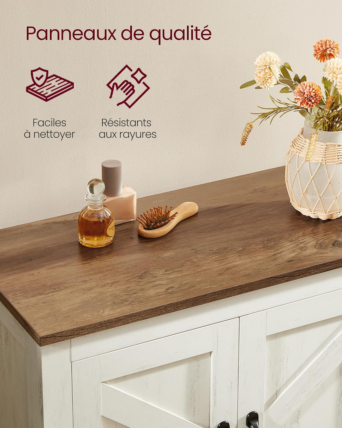 LIRY Collection – Armoire De Rangement Avec Portes De Grange, Buffet Haut, Style Ferme, Pour Cuisine, Salle De Bain, Salon Ou Salle À Manger, Étagères Réglables, Blanc Rustique BBK773W01