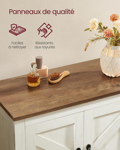 LIRY Collection – Armoire De Rangement Avec Portes De Grange, Buffet Haut, Style Ferme, Pour Cuisine, Salle De Bain, Salon Ou Salle À Manger, Étagères Réglables, Blanc Rustique BBK773W01