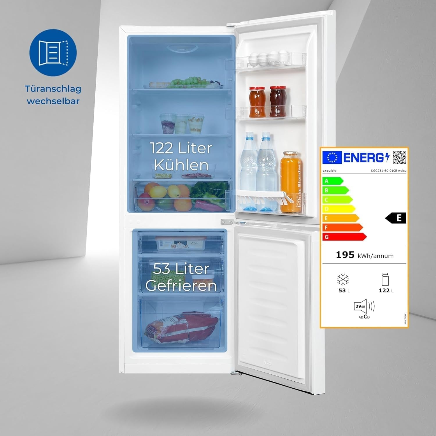 Exquisit Réfrigérateur Congélateur KGC231-60-010E Blanc | Volume 175 L | 4 Étoiles | Lumière LED | Réglage De La Température