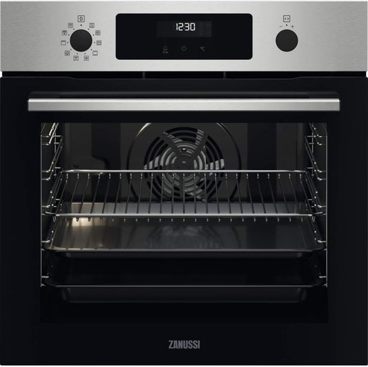 Zanussi ZOPXD6X2 Four Multifonction Avec Nettoyage Pyrolytique, 9 Positions Avec Cavité XXL, Diplay LED, Horloge Électronique + Télécommandes Escamotables, Rails Télescopiques 1 Niveau, Inox, A+, 72