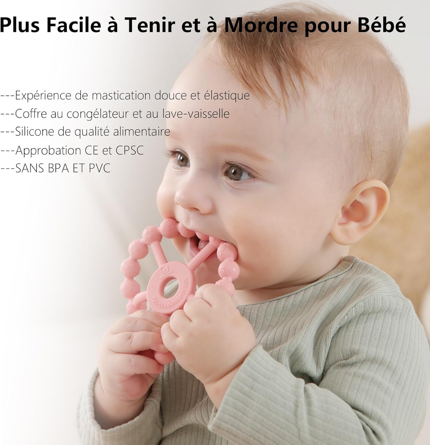 Anneau Dentition Bébé,  3 Paquet Silicone Jouet Dentition Bébé 6-12 Mois, Anneau De Dentition Réfrigérant 12-24 Mois, Facile À Tenir, SANS BPA, Violet Rose Blanc