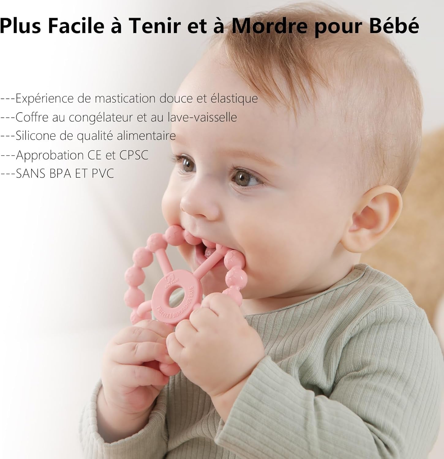 Anneau Dentition Bébé,  3 Paquet Silicone Jouet Dentition Bébé 6-12 Mois, Anneau De Dentition Réfrigérant 12-24 Mois, Facile À Tenir, SANS BPA, Violet Rose Blanc