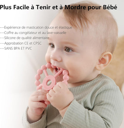 Anneau Dentition Bébé,  3 Paquet Silicone Jouet Dentition Bébé 6-12 Mois, Anneau De Dentition Réfrigérant 12-24 Mois, Facile À Tenir, SANS BPA, Violet Rose Blanc