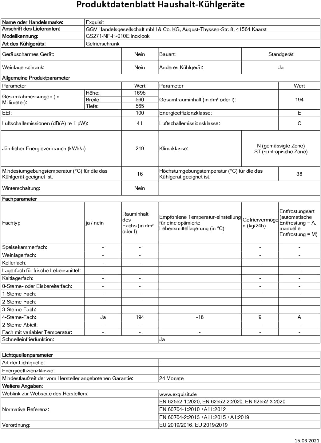 Exquisit Congélateur GS271-NF-H-010E Inoxlook | Congélateur Nofrost 194 L | Congélateur Avec 5 Tiroirs | Congélation Rapide