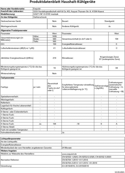 Exquisit Congélateur GS271-NF-H-010E Inoxlook | Congélateur Nofrost 194 L | Congélateur Avec 5 Tiroirs | Congélation Rapide