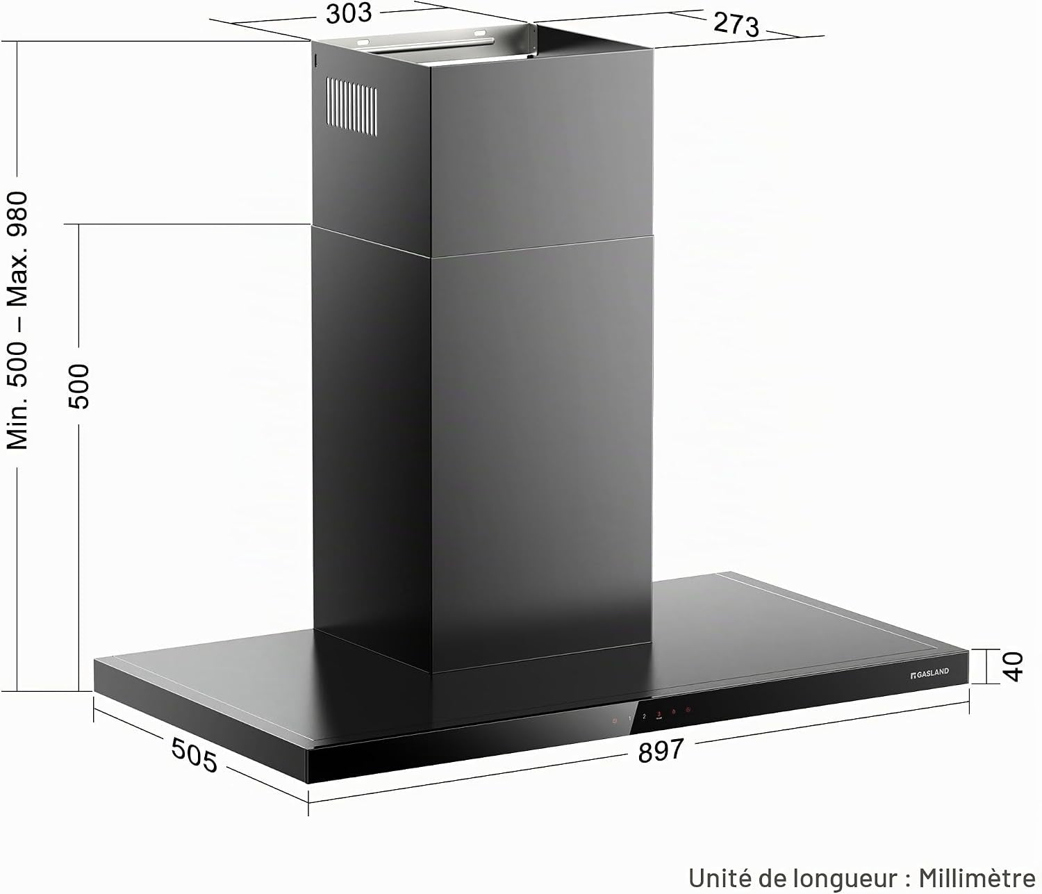 TR90BS A++ Hotte Aspirante 90Cm Umluft, Hotte Murale 881M³/H Commande Tactile 4 Niveaux Incl. Booster Extraction Montage Murale Avec Filtre À Charbon Actif CF176