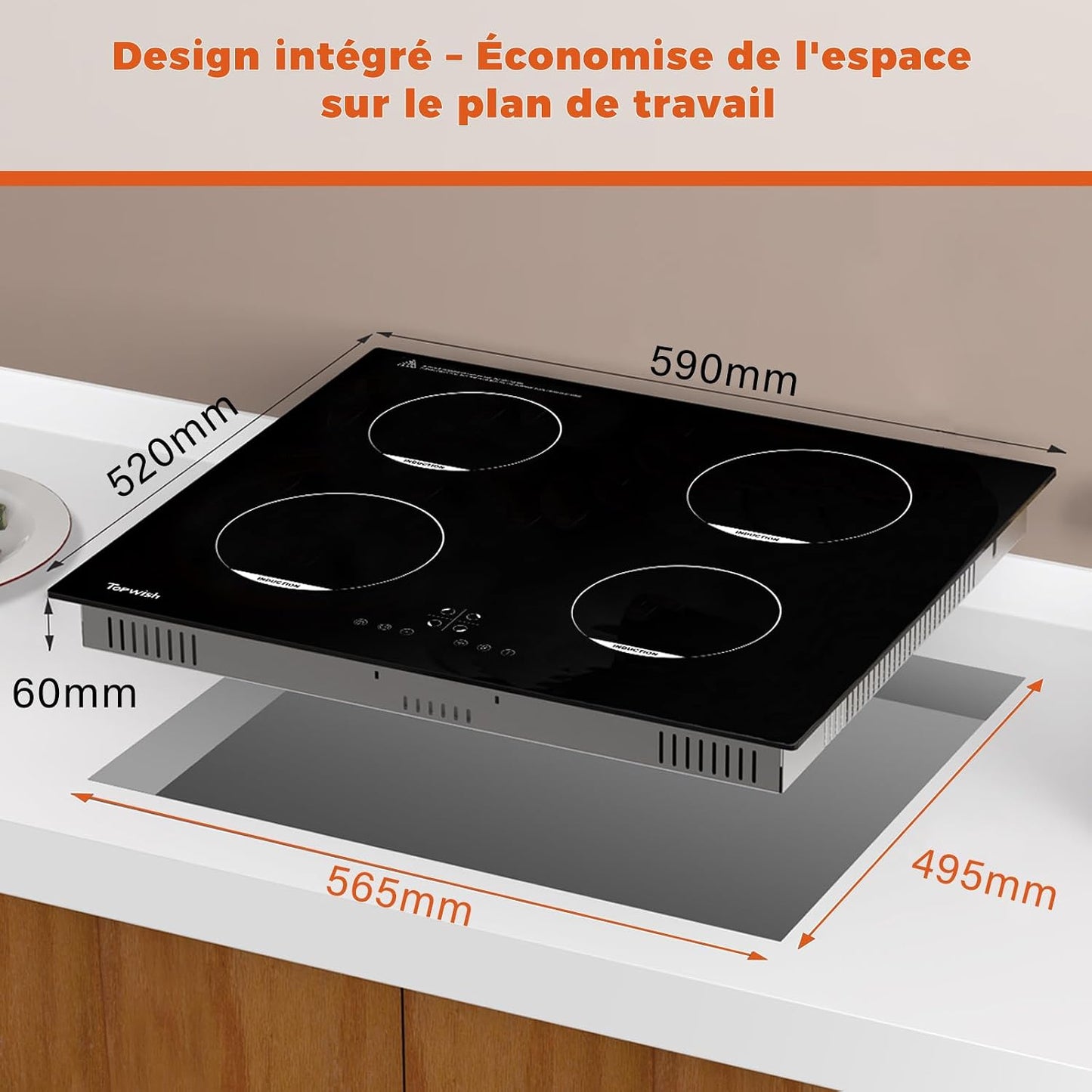 Plaque Induction 4 Feux, Plaque De Cuisson À Induction, 7200W | Plaque De Cuisson Induction 60Cm, Con 9 Niveaux, Boost, Voyant De Surface Chaude, Protection D'Extinction, Verrou De Sécurité