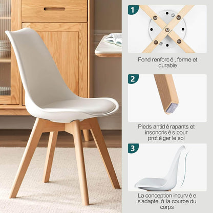Chaises Salle À Manger, Chaise Scandinave Lot De 4,Idéal Pour Salle À Manger,Salon,Cuisine,Chambre À Coucher (4, Blanc)